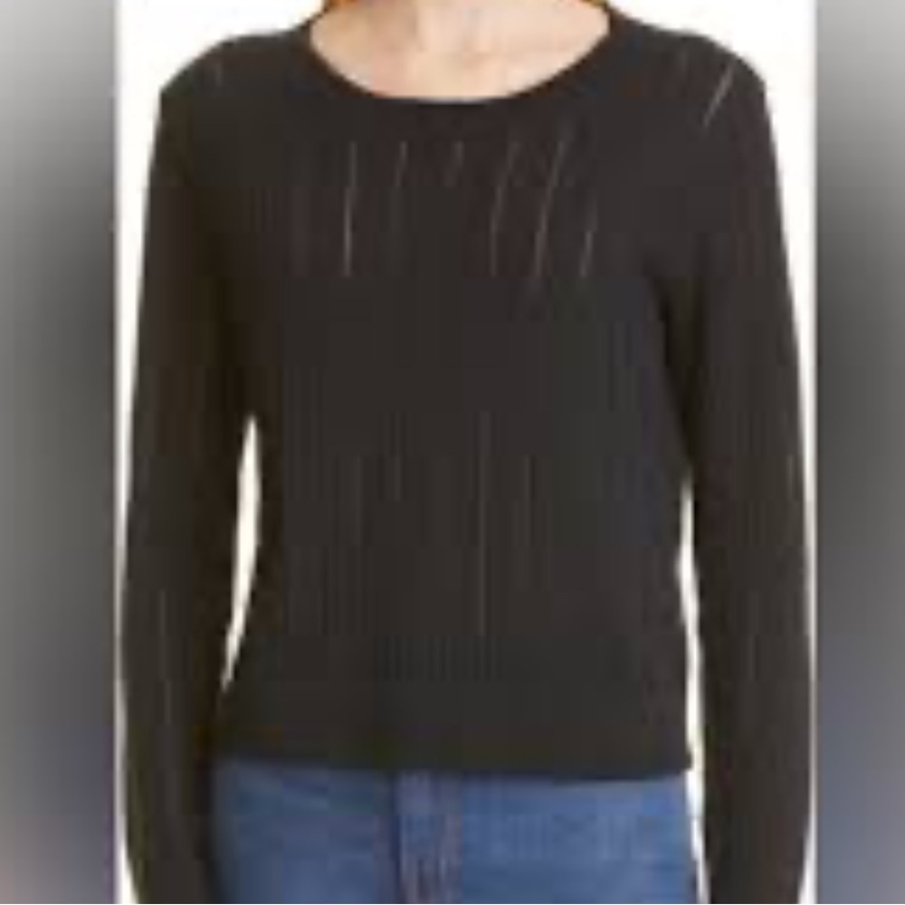 Veronica Beard Black Sheer Stripe Ribbed Knit Sweater